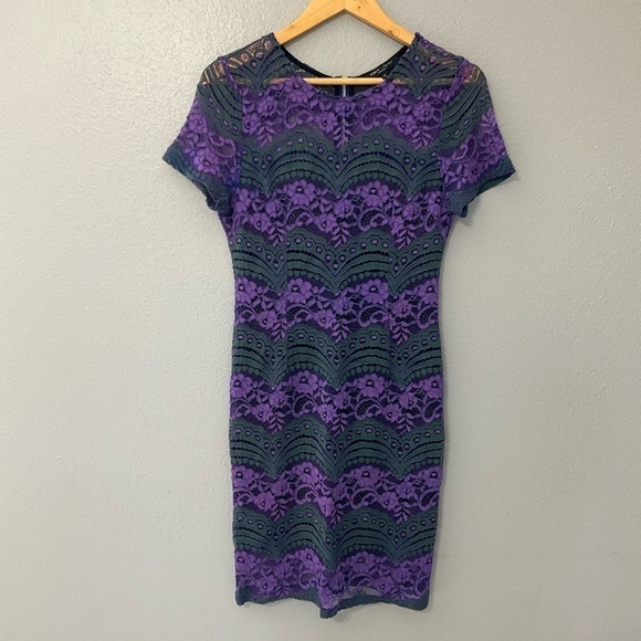Romeo & Juliet Couture Purple Green Lace Cocktail Dress size Medium D - Picture 2 of 12